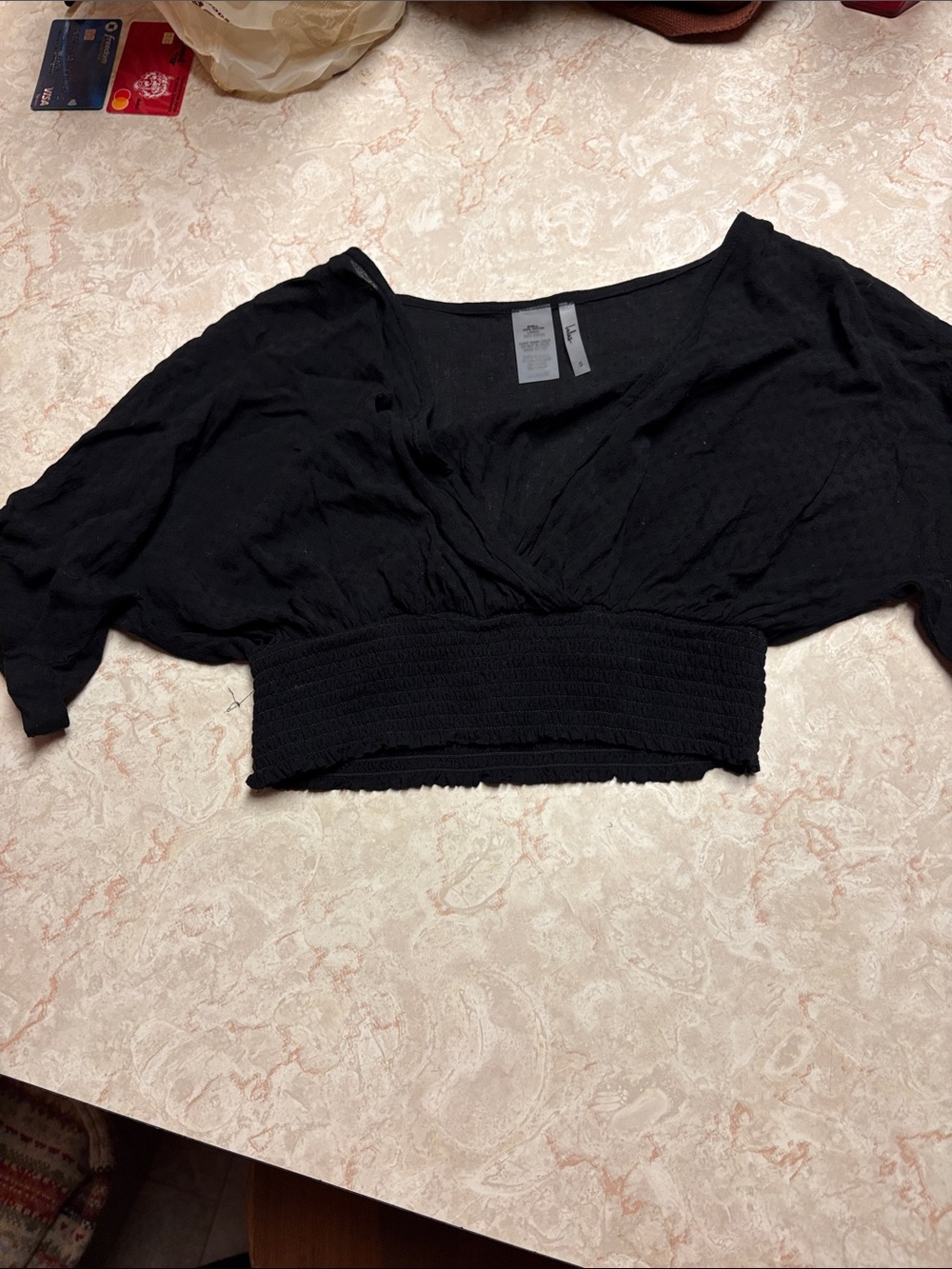 Lulu's Black Short Sleeve Smocked Crop Top